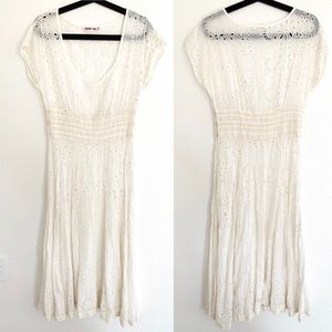 SOLD*Johnny Was • Lace Eyelet Cream Midi Dress